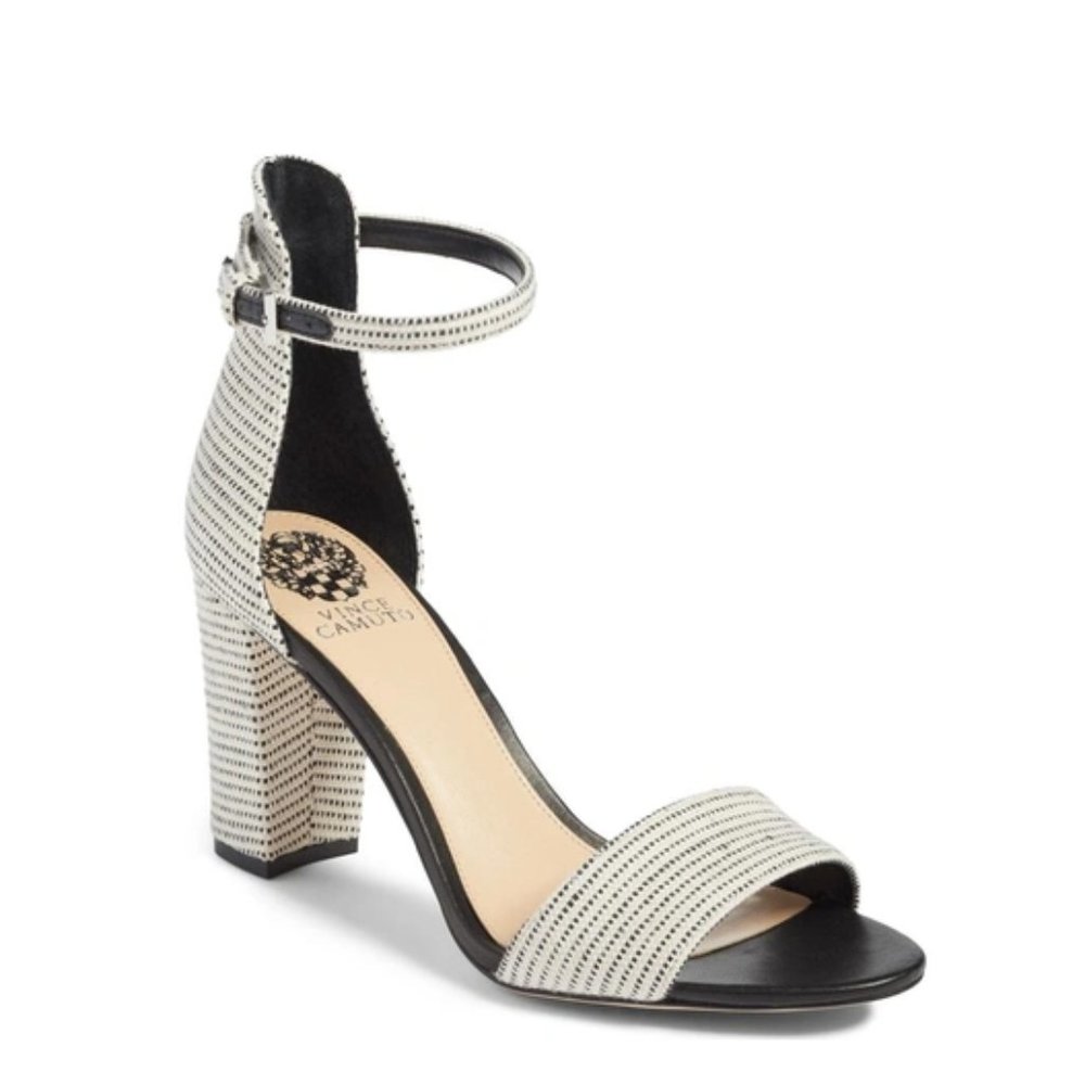 Vince Camuto Corlina Ankle Strap Sandal In Bone Black Canvas